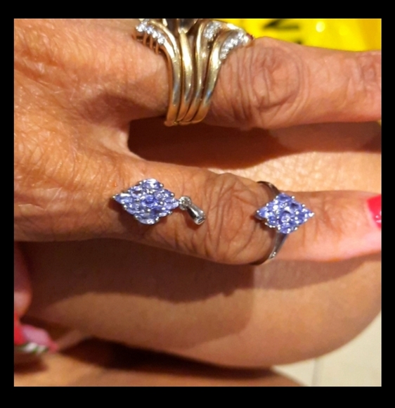 NIB AUTHENTIC 3 PC GENUINE TANZANITE CLUSTER RING 6 & NECKLACE STERLING SILVER - Picture 7 of 10